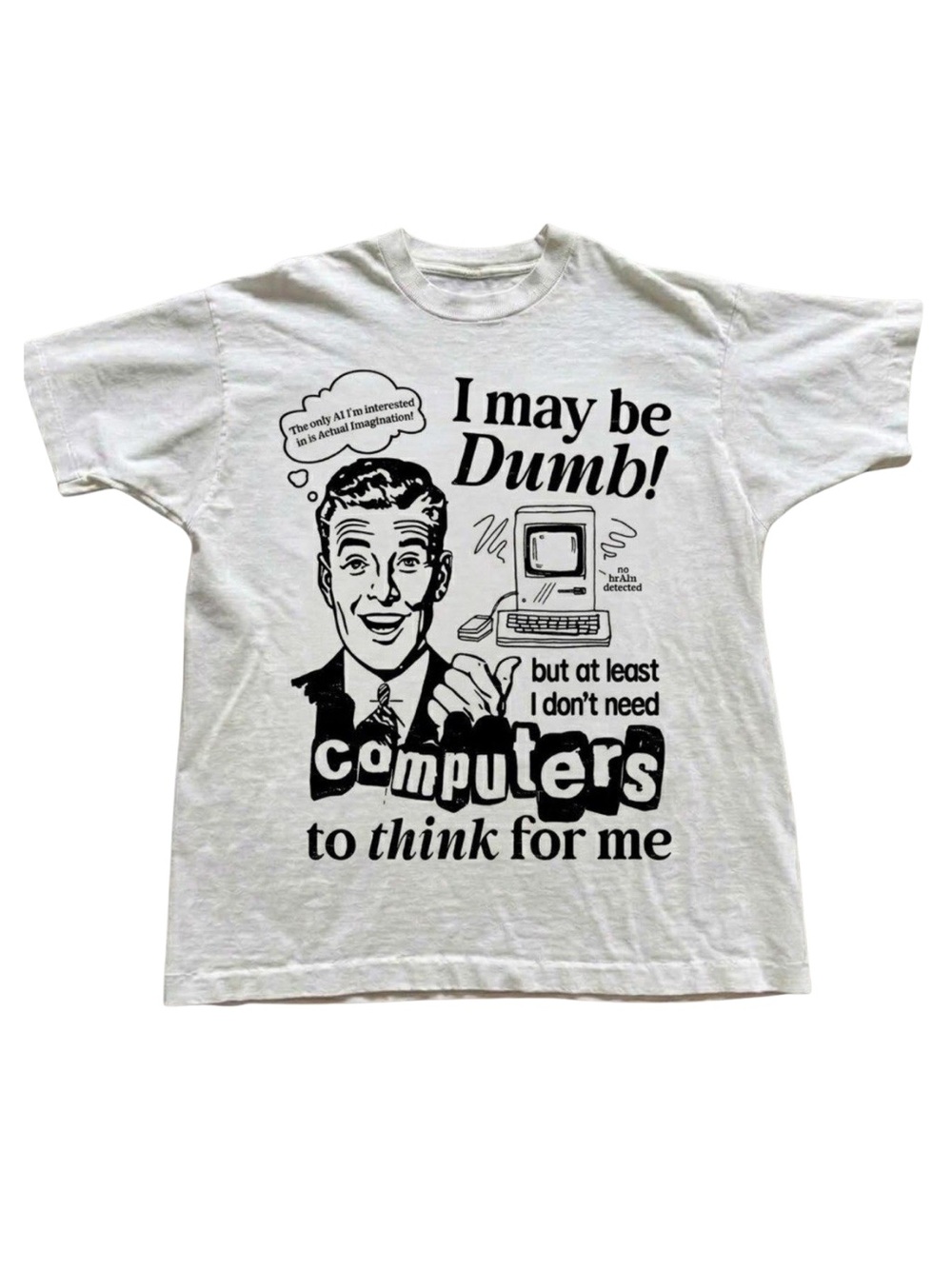 Gildan White Graphic T-Shirt with Black Computer Print